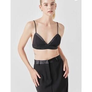 Grey Lab Woman Black SATIN CONTRAST BRA TOP, Size Small